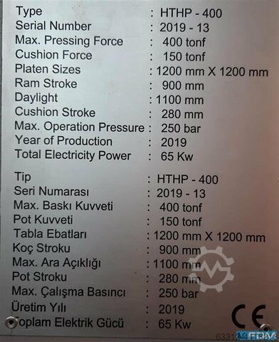 油圧プレス  400t 4 Säulenpresse Tiefziehkissen 250t