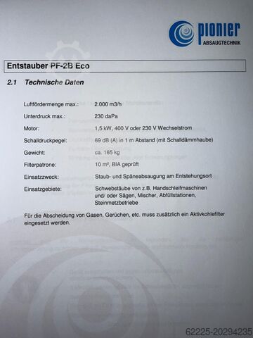 Støvoppsamler, filter, støvavsug Pionier Pionier Entstauber PF-2B