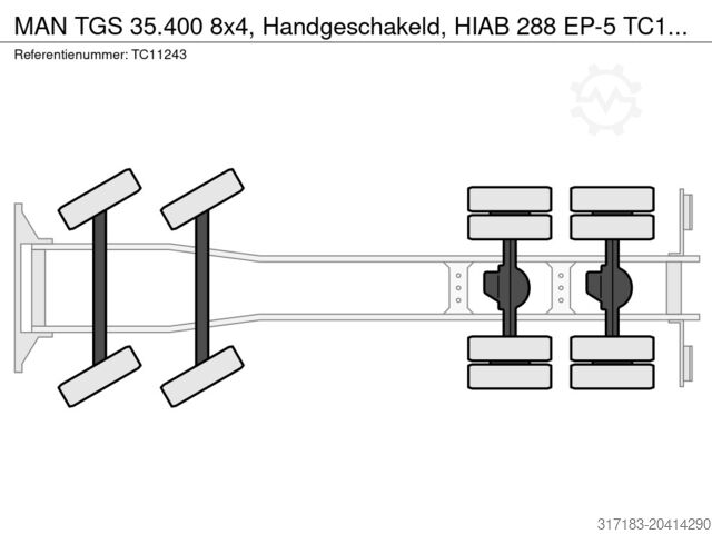 กำลังโหลดแพลตฟอร์ม MAN TGS 35.400 8x4, Handgeschakeld, HIAB 288 EP-5