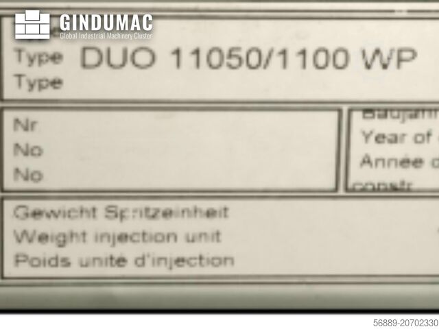 Hydraulic Injection Moulding Machine Engel Duo 11050/1100 WP