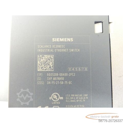 Siemens component Siemens 6GK5208-0BA00-2FC2 Industrial Ethernet Switch SN: SVPM6196450 - ungbr. -