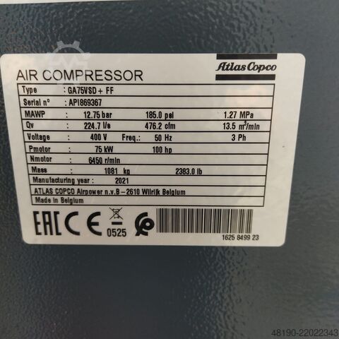 Sraigtinis kompresorius Atlas Copco GA75VSDFF PLUS