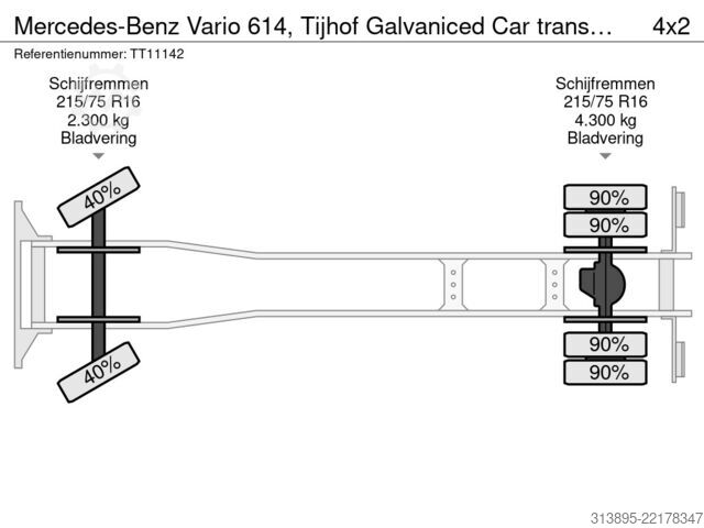 자동차 운송 밴 Mercedes-Benz Vario 614, Tijhof Galvaniced Car transporter