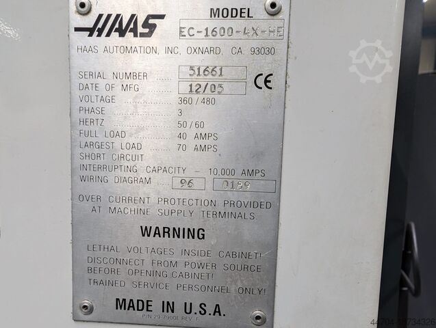 4-axis horizontal machining center HAAS EC 1600