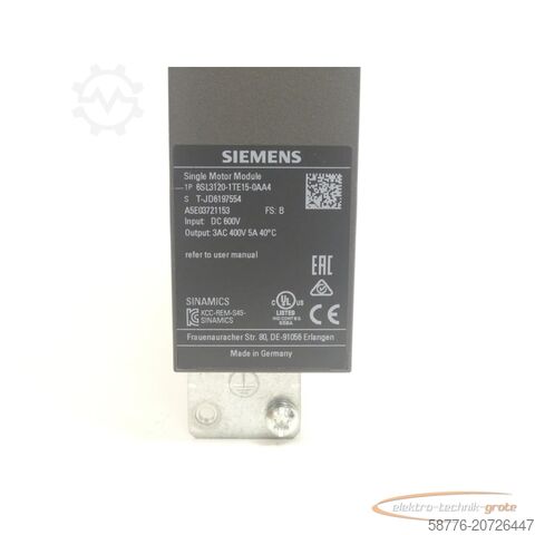 Siemens component Siemens 6SL3120-1TE15-0AA4 Single Motor Module SN:T-JD6197554 - ! -