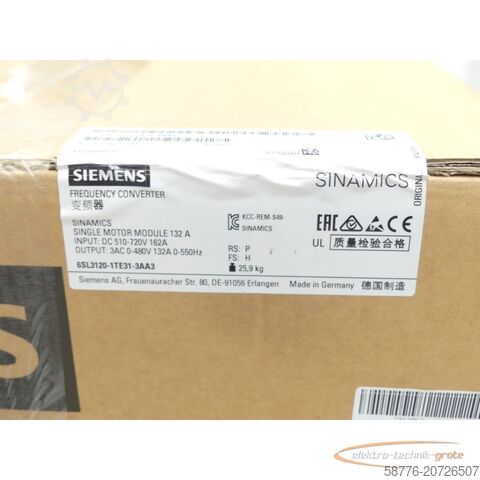 Siemens component Siemens 6SL3120-1TE31-3AA3 Single Motor Module SN:T-P56231193 - ! -