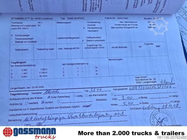 Platforminis sunkvežimis Mercedes-Benz Actros 2546 L 6x2, Hiab Kran  244 E - 6 Hiduo,