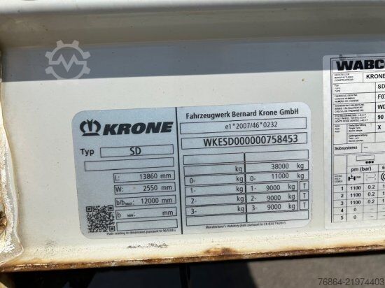 Rơ moóc bán mở với bạt phủ KRONE SD TAUTLINER, EDSCHA-VERDECK,  BPW-ACHSEN,