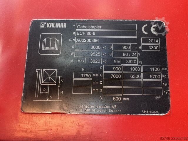 ECF 80 / 9 * (8,0 t vid 900 mm !!) KALMAR ECF 80 / 9 * ( 8.0 T @ 900 MM !! )