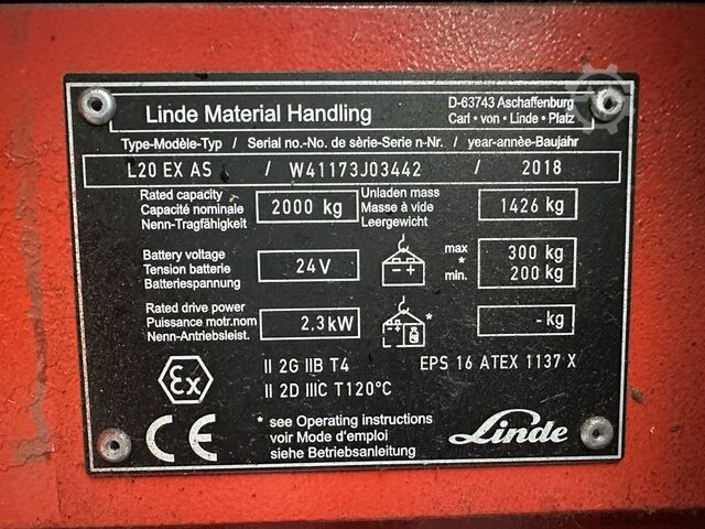 L 20 AS * DEMO !! Atex Proplan EX 2GD / Zona 1 - 21 - 22 * Triplex FFL !! BATERAI BARU !! LINDE L 20 AS * DEMO !! Atex Proplan EX  2GD / Zone 1 - 21 - 22  * Triplex FFL !! NEW battery !!