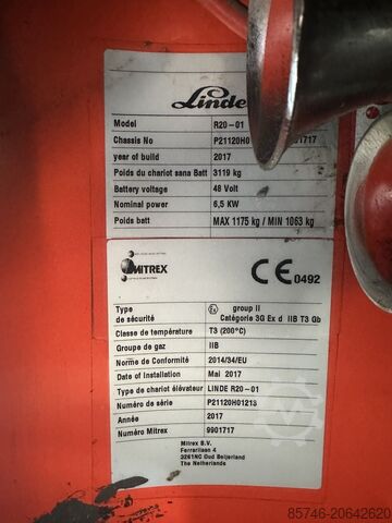 R 20 - Atex Mitrex EX 3G / 2. zona * Triplex FFL !! JAUNA baterija !! LINDE R 20 - Atex Mitrex EX 3G / Zone 2 * Triplex FFL !! NEW battery !!