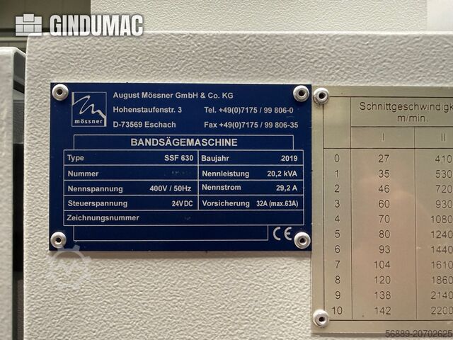 Metal Band Saw MOSSNER Rekord SSF 630