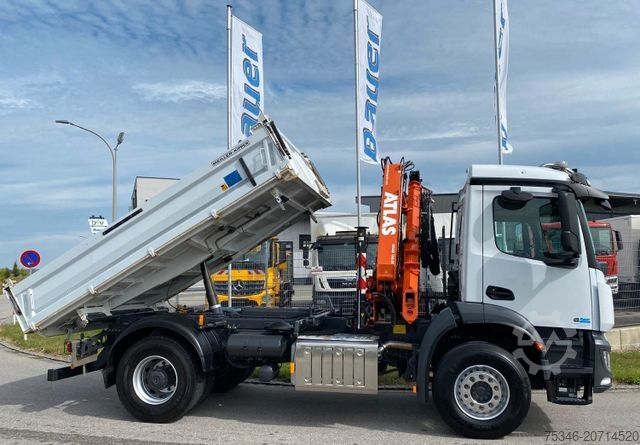 Camión volquete trilateral MERCEDES-BENZ 1835 Kipper/Meiller/Atlas 135/Funk/74 tkm/Top