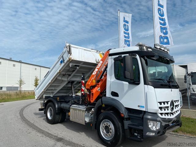 Camión volquete trilateral MERCEDES-BENZ 1835 Kipper/Meiller/Atlas 135/Funk/74 tkm/Top