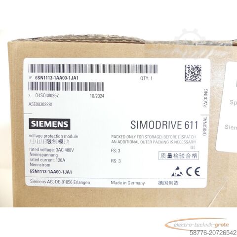 Componente Siemens 6SN1113-1AA00-1JA1 SIMODRIVE SN: O4SO400257 - ! -