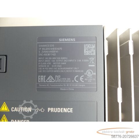 Siemens Komponente Siemens Sinamics S210 6SL3210-5HB10-4UF0 Umrichter SN:ZVM4XVM009141 0,4kW 240V~-ungebr.-