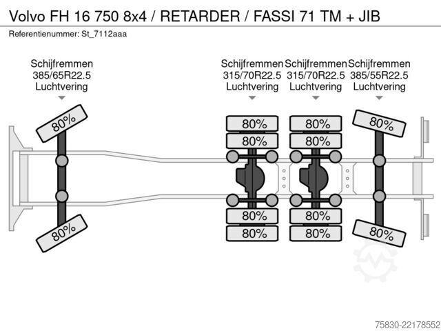Plataforma de carga Volvo FH 16 750 8x4 / RETARDER / FASSI 71 TM + JIB