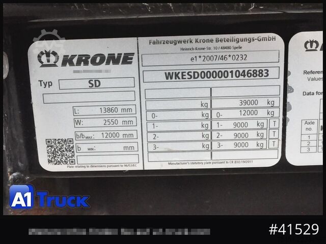 Atvērta puspiekabe ar tentu KRONE SD, Mega, Ice Protect, Liftachse,