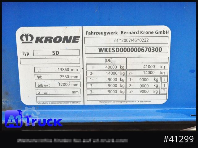 Open semitrailer with tarp KRONE SD Tautliner, Code XL, 1 Vorbesitzer