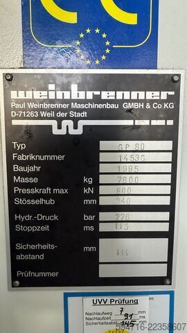 Press brake with Cybelec VisiTouch Pac Weinbrenner GP 80-2550