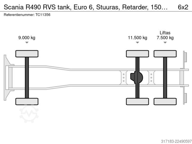 Cisterna Scania R490 RVS tank, Euro 6, Stuuras, Retarder, 15000...