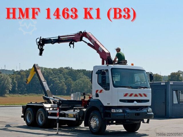 Контейнеровоз з гачком (рол-офф) RENAULT KERAX 370 DCI * ABROLLKIPPER 4,85 m * KRAN * 6x4