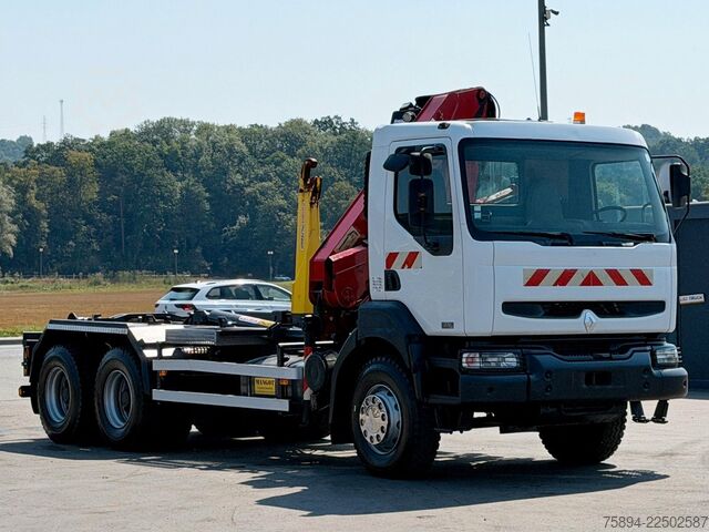 Контейнеровоз з гачком (рол-офф) RENAULT KERAX 370 DCI * ABROLLKIPPER 4,85 m * KRAN * 6x4