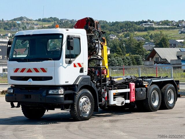 Контейнеровоз з гачком (рол-офф) RENAULT KERAX 370 DCI * ABROLLKIPPER 4,85 m * KRAN * 6x4