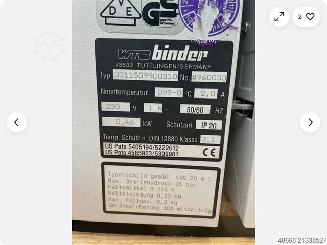 हीटर ओवन कूलिंग इनक्यूबेटर Binder KB-115