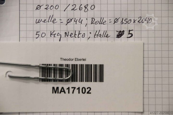 Support de rouleaux pour machine d'emballage unbekannt Ø 150 x 2040 mm