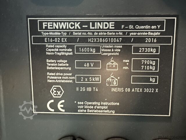 E 16 - 386 / 02 Evo - Atex Proplan EX 2G / Zona 1 * Triplex FFL !! NOVA bateria !! LINDE E 16 - 386 / 02 Evo - Atex Proplan EX 2G / Zone 1 * Triplex FFL !! NEW battery !!