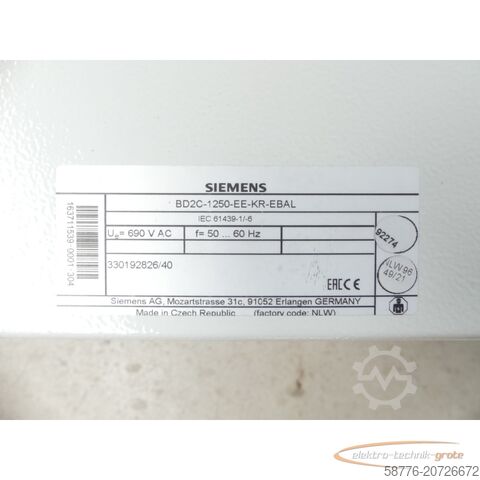 Komponen Siemens Siemens SIVACON 8PS BD2C-1250-EE-KR-EBAL / BD2-1250-KR SN118446 - !