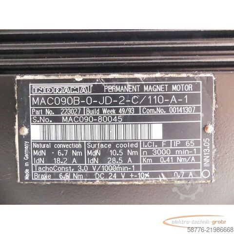 Bộ điều khiển Indramat MAC090B-0-JD-2-C / 110-A-1 Permanent Magnet Motor SN: MAC090-80045