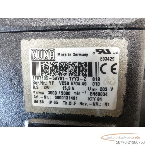 Riadiaca jednotka KUKA Kuka 1FK7105-5AY81-1YY3-Z Servo Motor SN: YFVD50670449010
