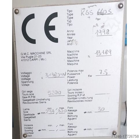 Paneelzaag GMC MACCHINE SRL KGS 660S