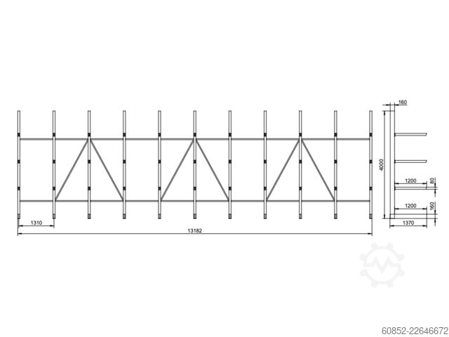 Estantería para materiales largos, estantería cantilever ca. 13,2 lfm. Kragarmregal | Höhe 4,0 m 120 cm Arme | 500 kg pro Arm Langgutrega