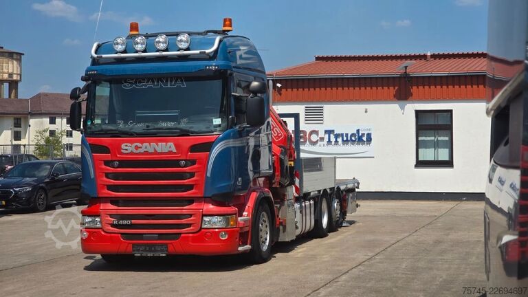 Camión de plataforma SCANIA R 490 * RETARDER * FASSI 14 M * LENK/LIFTACHSE *