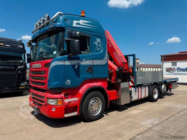 Camión de plataforma SCANIA R 490 * RETARDER * FASSI 14 M * LENK/LIFTACHSE *