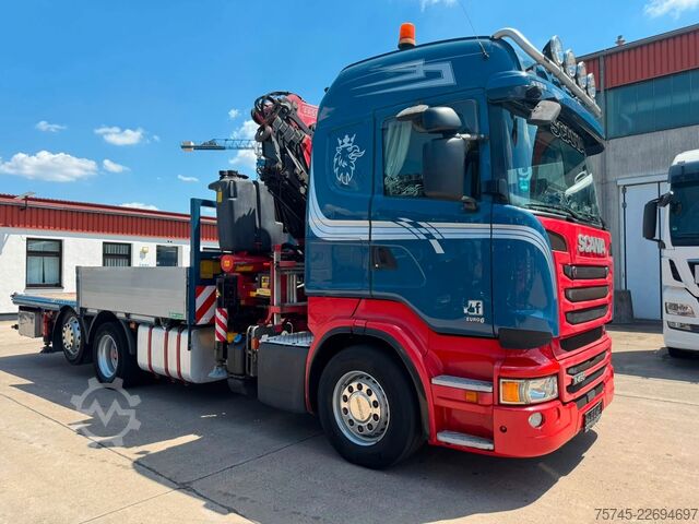 Camión de plataforma SCANIA R 490 * RETARDER * FASSI 14 M * LENK/LIFTACHSE *