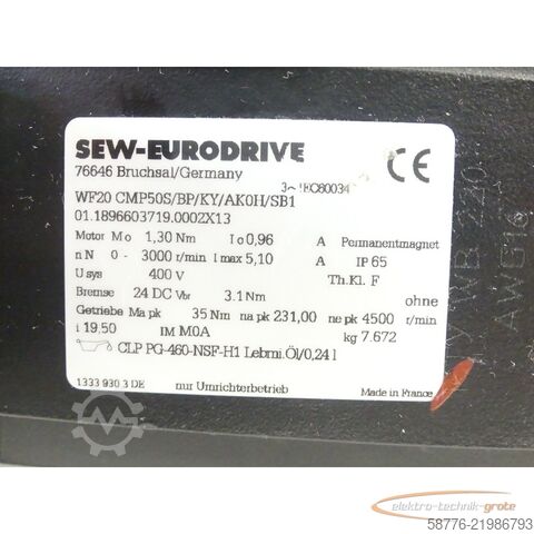  SEW Eurodrive SEW WF20 CMP50S/BP/KY/AK0H/SB1 Schneckengetriebemotor SN 01.1896603719.0002X13