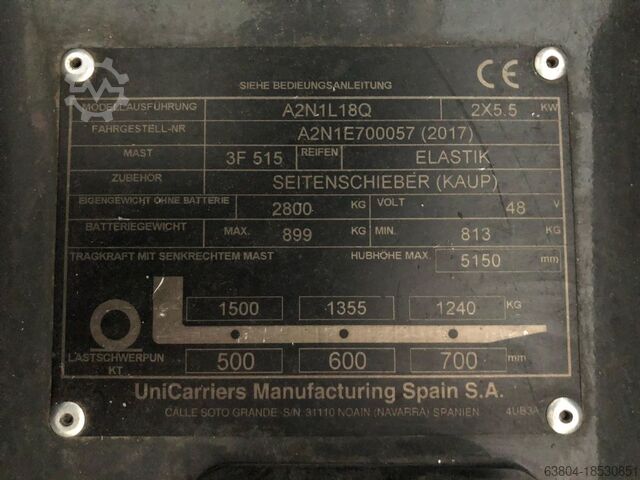 Elektrisk trehjulsgaffeltruck UniCarriers A2N1L18Q (TX3-18)