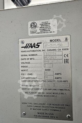 Centro de usinagem vertical Haas VF-3YT/50