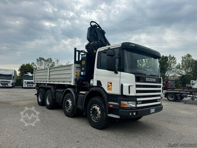 Camion à benne basculante SCANIA 124-420 8X4 RIBALTABILE + GRU EFFER 210