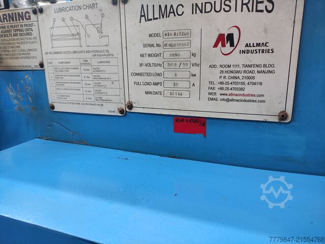 Hydrauliska giljotinsaxar ALLMAC industries 8 X 3200 MM