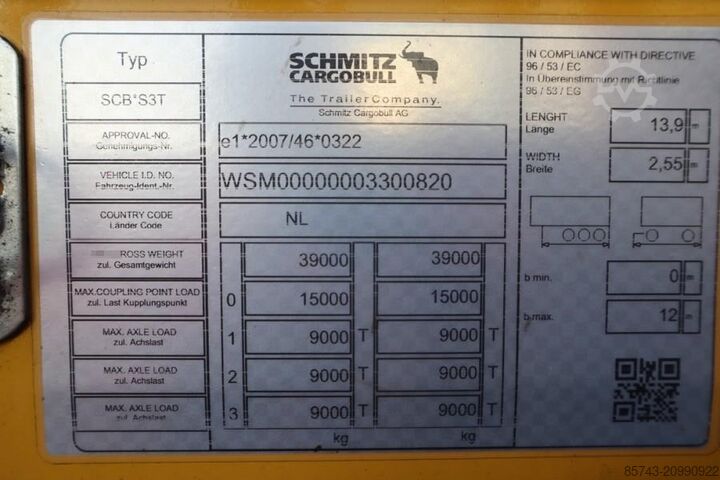 Teloni scorrevoli Schmitz Cargobull SCB3ST CoC Documents, TuV Loading Certificate, Dut