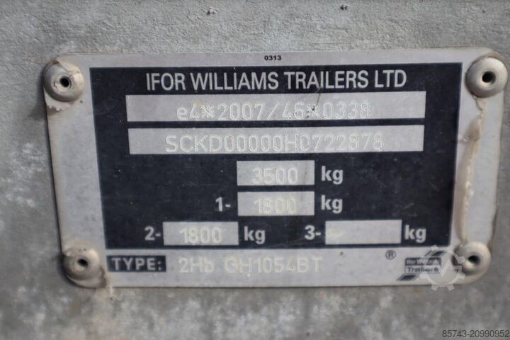 Rimorchio Ifor Williams 2HB a 2 assi, capacità di 2.856 kg, incluso carico Ifor Williams 2HB 2 Axel Trailer, 2.856 kg Capacity, Incl Loadin
