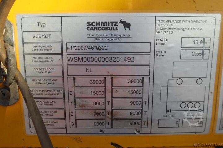 Teloni scorrevoli Schmitz Cargobull SCB3ST CoC Documents, TuV Loading Certificate, Dut