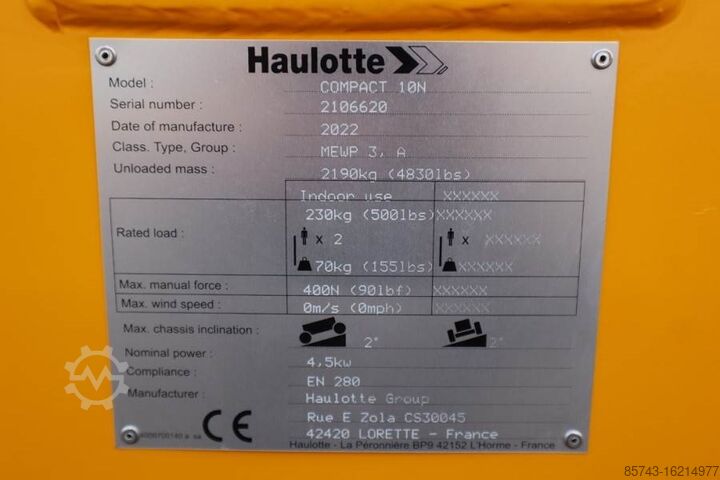 Scissor lift Haulotte Compact 10N Valid Inspection, *Guarantee! 10m Work