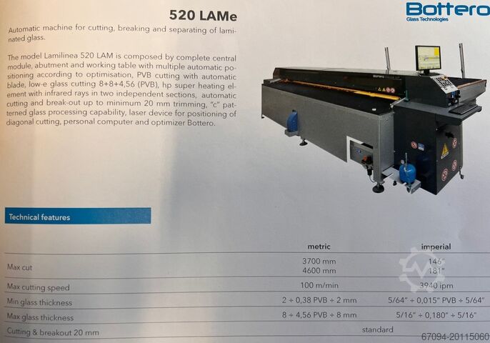 Meja pemotong kaca Bottero 520LAMe 37 - 100BLC-J