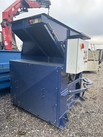 Screw press Husmann with container. screw press for wood, screw press for waste, stationary press Husmann HSP-E-N-V